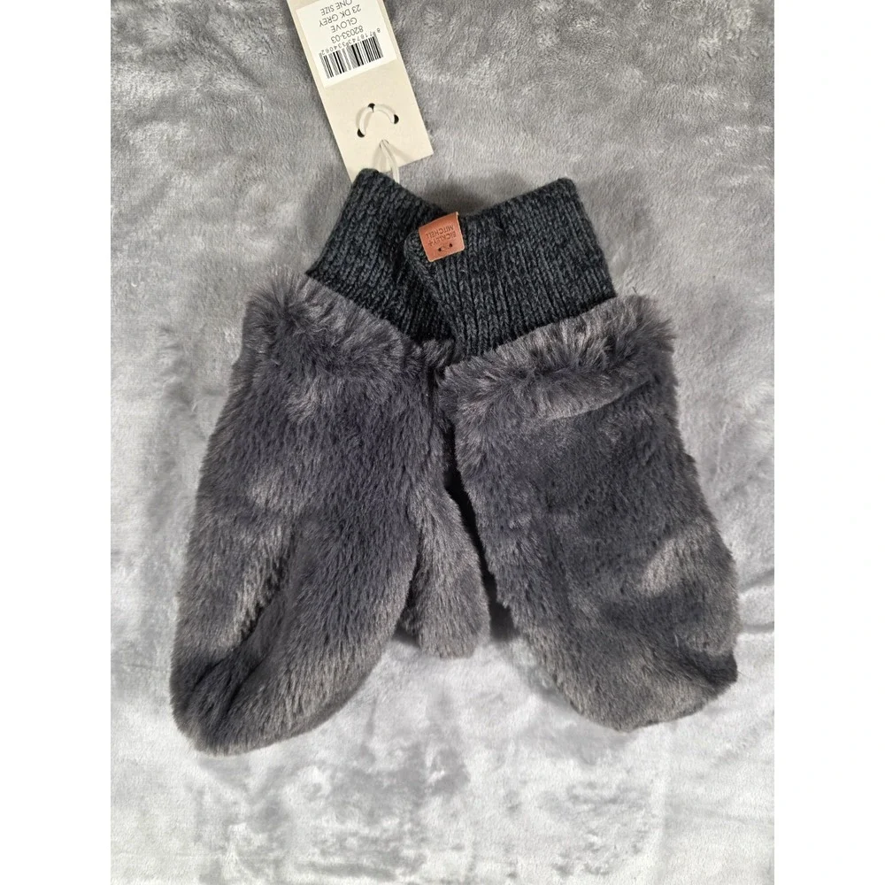 NWT Bickley‎ + Mitchell Women's Dark Gray Faux Fur Mittens One Size